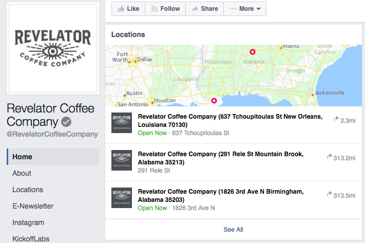 Cada localização pode ter sua própria subpágina ligada à página principal
