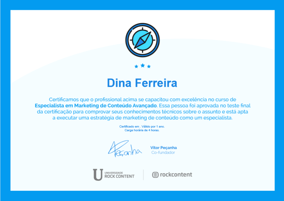 Certificado de especialista de marketing de conteúdo avançado