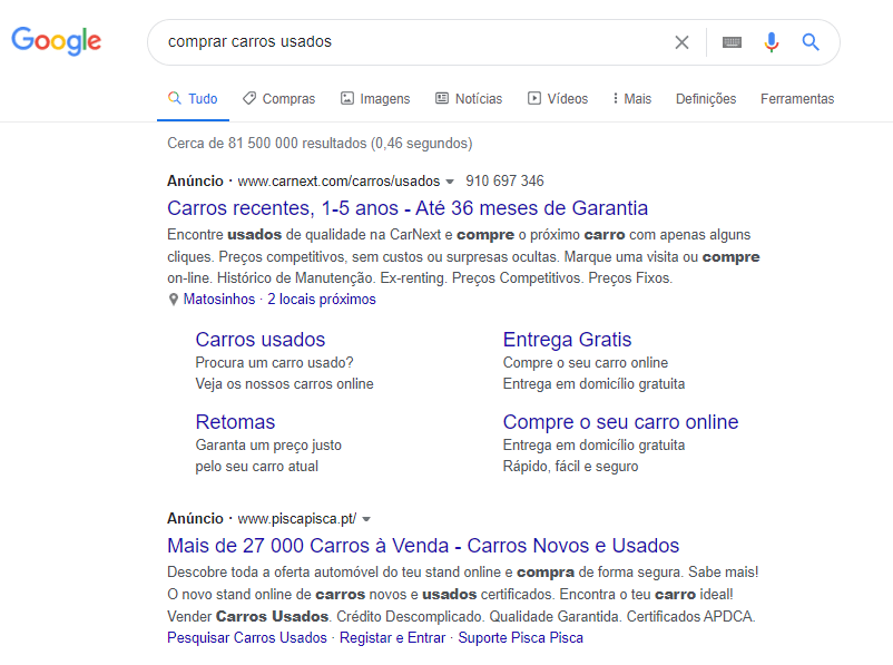 exemplo de campanhas no google ads de stands automoveis