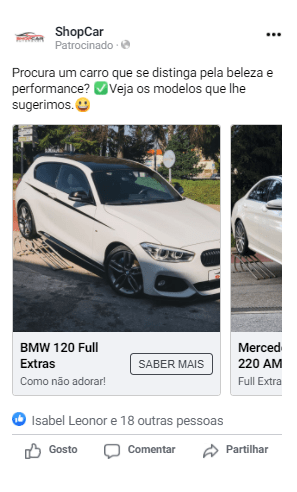 facebook ads de stand automóvel